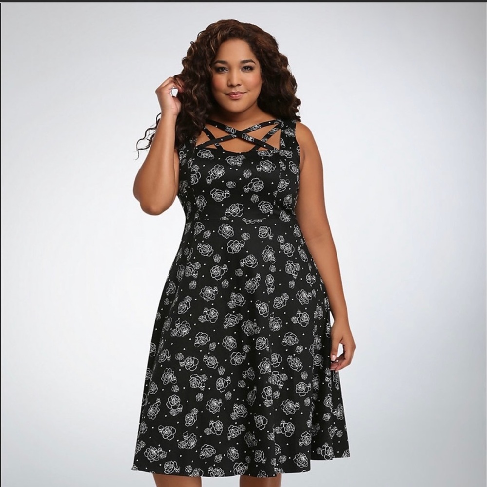 Torrid Rose Skull Lattice Front Swing Dress